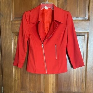 H by Halston Red Asymmetrical Zip Blazer Jacket